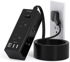 Ob6w3crb One Beat 10ft Extension Cord With Multiple Outlets Flat Plug Power Strip Black