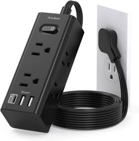 Ob6w3crb1 One Beat 1ft Extension Cord With Multiple Outlets Flat Plug Power Strip Surge Protector