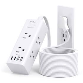 Ob6w3crm One Beat 15ft Extension Cord With Multiple Outlets Flat Plug White