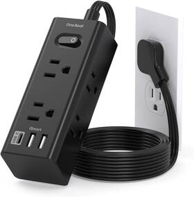 Ob6w3cy One Beat 5ft Extension Cord With Multiple Outlets Flat Plug Power Strip Black