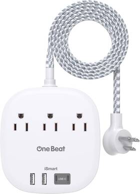 Obus033a One Beat Cruise Essentials 2025 Travel Power Strip With 3 Outlets 3ft White