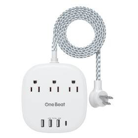 Thus03uc One Beat Pd 20w Usb C 3 Outlet 4 Ports Flat Plug Power Strip No Surge 5ft White