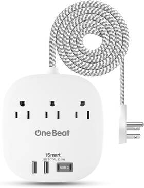 Thus03uc23 One Beat Flat Plug Power Strip Extension Cord 3 Ft White