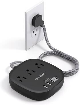 Thus03uc2b3 One Beat Flat Plug Power Strip Extension Cord 3 Ft Outlets 4 Usb Black