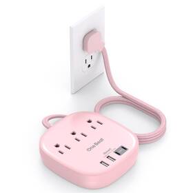 Thus03uc2f One Beat Power Strip 6ft 3 Outlets 4 Usb Ports Charging Station Flat Plug Pink Extension
