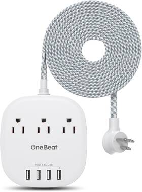 Thus03ul One Beat Desktop Power Strip With 3 Outlet 4 Usb Ports 4.5a Flat Plug 10 Ft Black