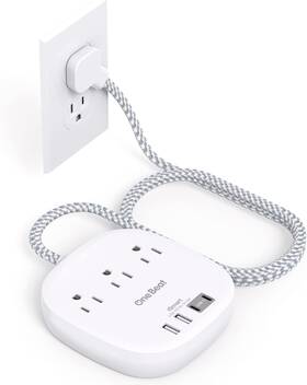 Us03uc2 One Beat Flat Plug Power Strip 5ft Ultra Extension Cord - 3 Outlets 4 Usb Ports 2