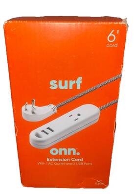 Onn 681131312967 6 Ft Extension Cord Surge Protector With 1 Ac Outlet And 2 Usb Ports Power
