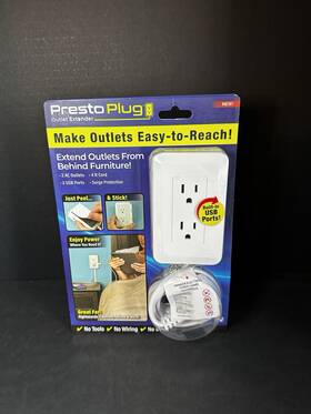 Ontel 735541097225 Presto Plug Outlet Extender Power Relocator With Usb Ports And 2 Ac Outlets
