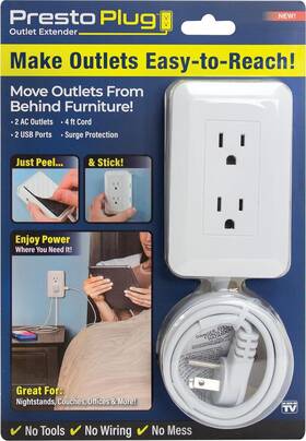 Prpl-mc12 Ontel Prpl-mc12/4 Presto Plug Outlet Extender For Relocating Unreachable Power Outlets 4ft