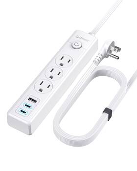 Orico 942227100764 Flat Extension Cord 25 Ft Plug Power Strip With Usb Ports Ex