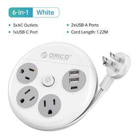 Orico-or-3a2u1c-us Orico Flat Plug Extension Cord 3 Prong Outlet Extender Surge Protector Power Strip