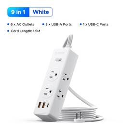 Orico-pss-6a2u1c Orico Us Flat Plug Extension Cord 6 Outlet 3usb Extender Surge Protector Power Strip