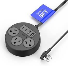 Pso-3a2u2c Orico Flat Plug Power Strip With 3 Outlet Long Extension Cord Usb Port Surge Protector