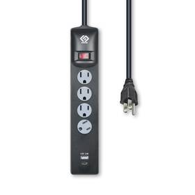 Oskos 082721411136 Surge Protector Power Strip 4 Outlets Two Usb 2.4a Ports Black