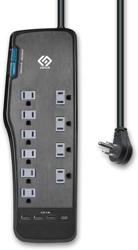 Oskos 313094035071 Surge Protector Power Strip 10 Outlets Four Usb 3.4a Ports 3a 1c 6ft Extens