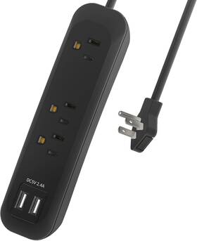 Outlet 744759436290 Power Strip Flat Plug With Usb 10ft Extension Cord Black
