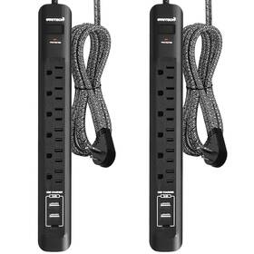 Oviitech 727431634870 2 Pack Power Strip With Usb 6 Outlets 10ft Flat Plug Usb-c/a Etl Listed
