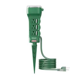 Oviitech 727431634917 Outdoor Yard Power Stake With Timer 6 Outlets Doublesided Safety Cover And
