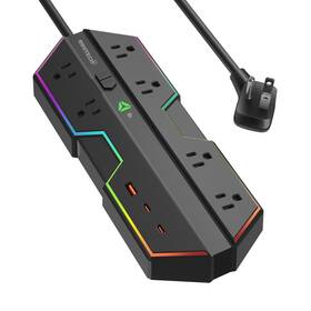 Oviitech 727431638779 6 Outlet Surge Protector With Usb Power Strip 2 Usb-c Ft Extension Cord