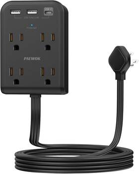 Paewok 445028061030 Flat Electrical Outlet Extender With Usb C Ports 4 3 Wall Plug 6 Ft
