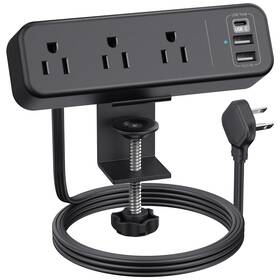 Paewok 616519746904 3 Outlet Desk Clamp Power Strip With Usb C Black Flat Plug Desktop Edge Po