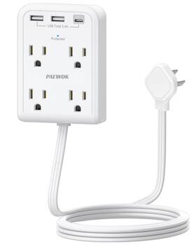 Paewok 616519746935 Flat Multi Plug Extender With 3 Usb Wall Charger 1 Type C 4 Outlet Ada