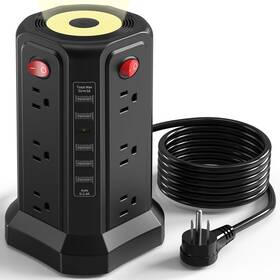 Passus 445012187180 Surge Protector Power Strip With 10ft Cord 1625w 13a Tower 5 Usb Por