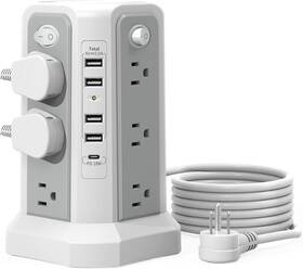 Pd18w Passus 445037174127 Surge Protector Tower With Usb-c 12 Ac Outlets And 5 Usb Ports 10ft Cord