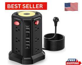 Passus 744110322842 Surge Protector Power Strip Tower With 5 Usb Ports And 10ft Cord 12 Ac Outlets