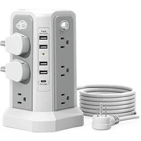 Pd18w Passus 768494910372 Surge Protector Power Strip Tower With Usb C Port 10ft Extension Cord