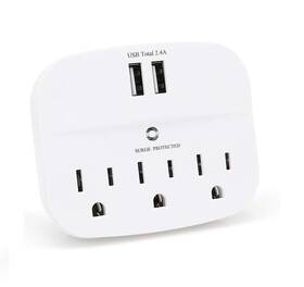 Peaktrend 810173810234 3-outlet Surge Protector Wall Adapter With 2 Usb Ports