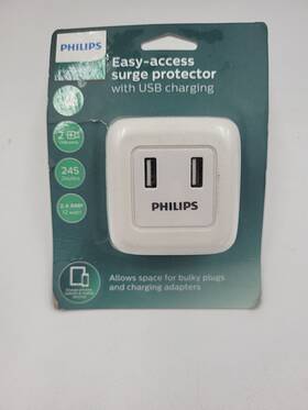 Philips 030878383134 Preowned 5-outlet Surge Protector Wall With 2 Usb Ports Compact Adapter