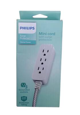 Philips 030878462068 3-outlet Surge Protector With 1 Ft. Extension Cord Gray And White