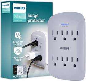 Spp3461gr Philips 030878473095 Spp3461gr/37 6-outlet Surge Protector Tap 900j 3 Prong Led Light- Grey