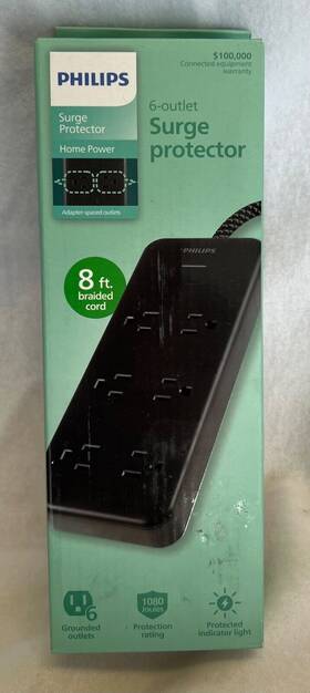 Philips 030878708593 6-outlet Surge Protector Black 8 Feet Cord