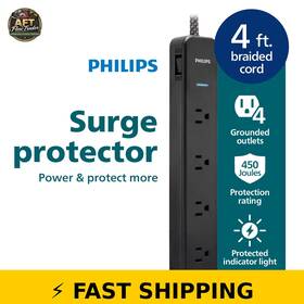 450j Philips 030878790451 Surge Protector 4 Outlet With 4ft Braided Cord Black