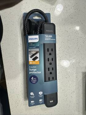1-usb-a Philips 030878834636 4-outlet Surge Protector 4ft Braided Cord 1-usb-c Extension