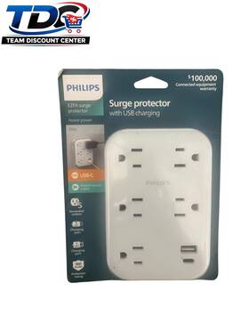 Philips 705353440823 5-outlet Extender Surge Protector 1 Usb-a Usb- C 3-prong Open Box