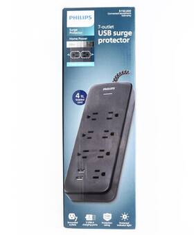 Spc3054wa Philips Spc3054wa/37 Home Power Elite 7-outlet 2-usb Charging Surge Protector 4ft Cord - Black