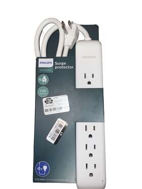 Spc6244wc-37 Philips 5 Outlet 2 Usb Power Strip Surge Protector 4ft Braided Extension Cord