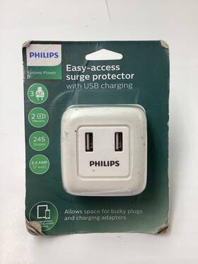 Spp3202gr Philips Spp3202gr/37 3-outlet 2-usb Rubberized Surge Protector Side Access Wall