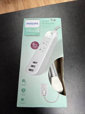 Spp3306wb Philips Spp3306wb/37 3-outlet Grounded Braided Extension Cord With Usb 3 Ports White