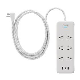 37-t1-di1 Philips Spp3423w/37-t1-di1 6-outlet Surge Protector 2 Usb-a 1 Usb-c 6ft 3-outlet Power Strip 2pk