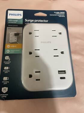 Spp3513w Philips Spp3513w/37 Surge Protector 5 Outlets Usb-c Usb-a 900j White Adapter-spaced