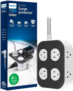 Spp3643gr Philips Spp3643gr/37 Surge Protector 8 Grounded Outlets 2 Usb-a 1 Usb-c 2100j Braided