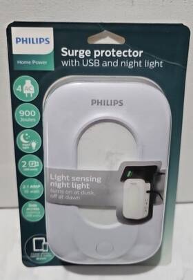 Spp6241wc Philips Home Power Wall Surge Protector Usb Ports And Night Light 4 Plugs/fm14