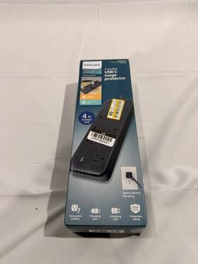 Spp9643b Philips Spp9643b/37 7-outlet Surge Protector Usb-c Usb-a 4ft Braided Cord Flat Plug Black