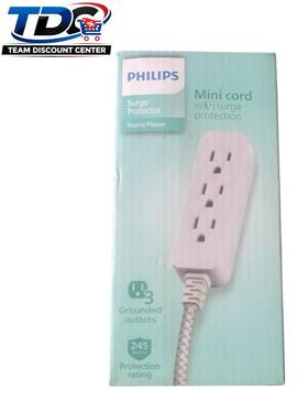 Sppb3272wc Philips Sppb3272wc/37 Surge Protector Braided Mini Cord Power Strip 3 Outlets 6in White
