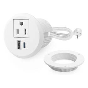 Phyfalip 781093864518 2 Inch Recessed Desk Power Grommet Outlet W 20w Usb-c Fast Charging Mount White